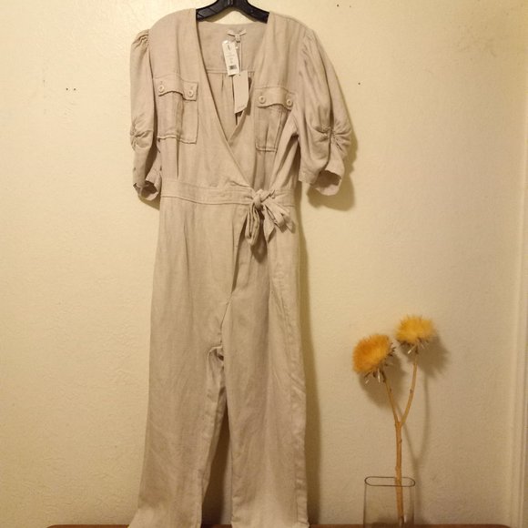 NWT Joie Linen Blend Wrap Jumpsuit Size XL Utilitarian 90s 70s Safari - Picture 1 of 11